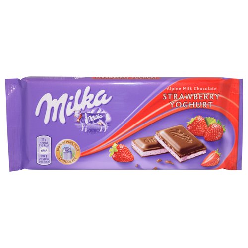 Milka Strawberry Yoghurt Milk Chocolate Bar, 100g (Pack of 5)