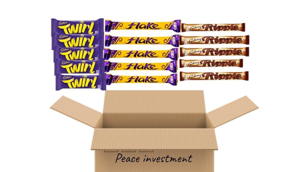 Cadbury & Galaxy Chocolate Variety - 15 bars (Flakes, Twirl & Ripple) Delicious Chocolate :packaged by peace merchandise