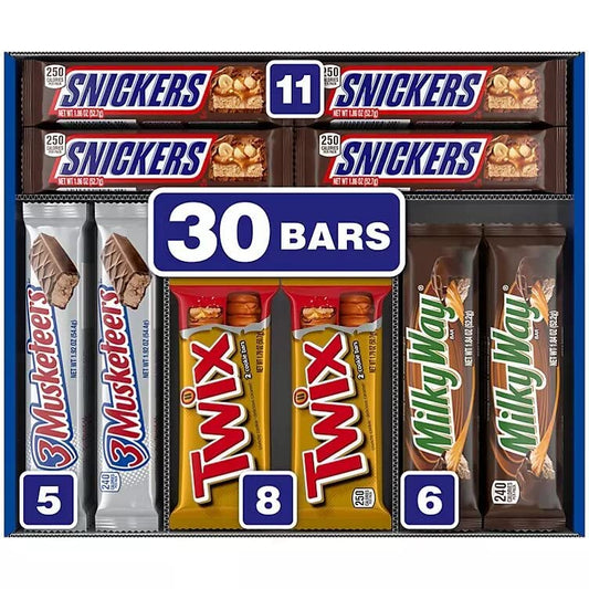 Snickers, Twix and More Assorted Chocolate Candy Bars Bulk Variety Pack (30 ct.)