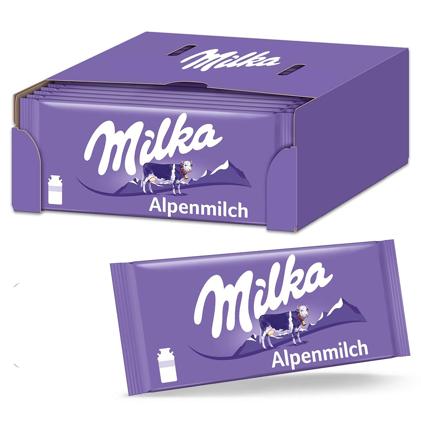 Milka Alpenmilch - Milka Alpine Milk Chocolate Bar - 24 x 100 g - Pack of 24, Germany