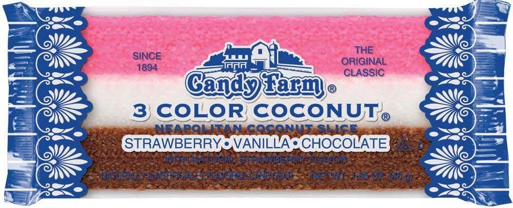 Coconut Slice Candy Bars (24 individually wrapped 1.65oz moist and chewy coconut bars per box)