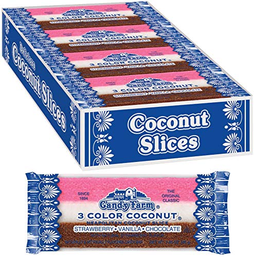 Coconut Slice Candy Bars (24 individually wrapped 1.65oz moist and chewy coconut bars per box)