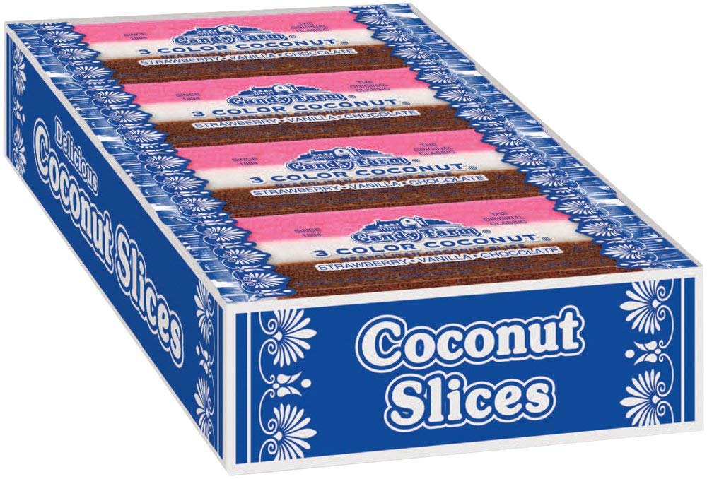 Coconut Slice Candy Bars (24 individually wrapped 1.65oz moist and chewy coconut bars per box)