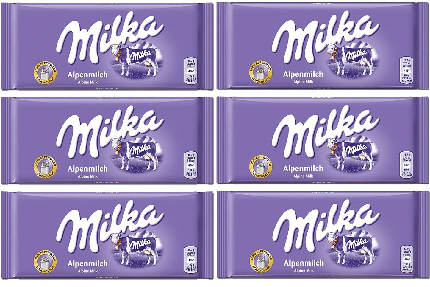 Milka Alpenmilch Alpine Milk Chocolate, 100g (Pack of 6)