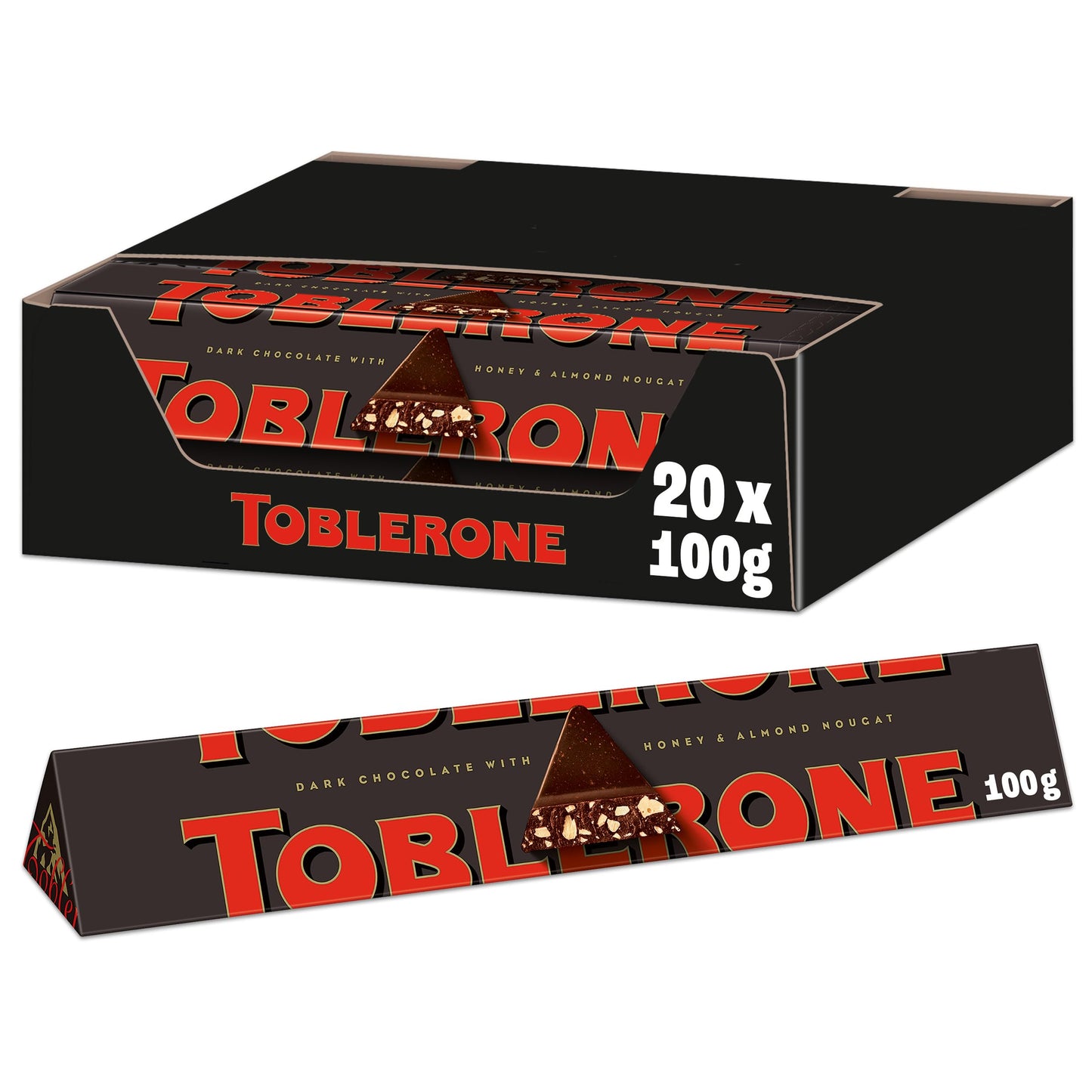 Toblerone Swiss Dark Chocolate with Honey and Almond Nougat, 3.52-Ounce Bar (Pack of 20)