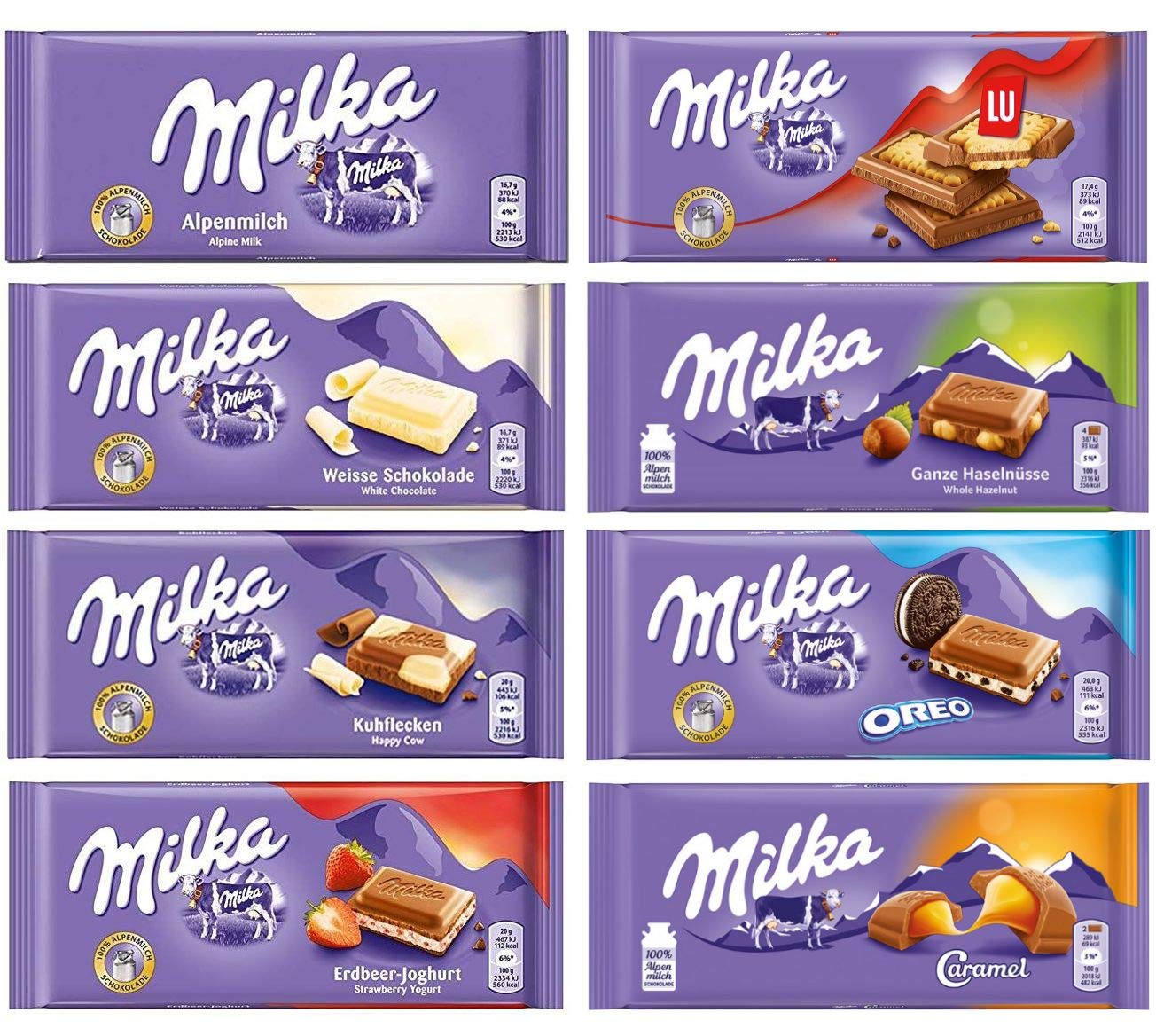 Milka Assorted Chocolates Variety Pack of 8 Bars (Bundle #2)