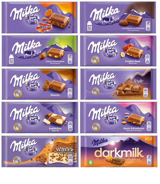 Milka Chocolate Assortment Variety Pack of 10 Full Size Bars - Randomly Selected No Duplicates