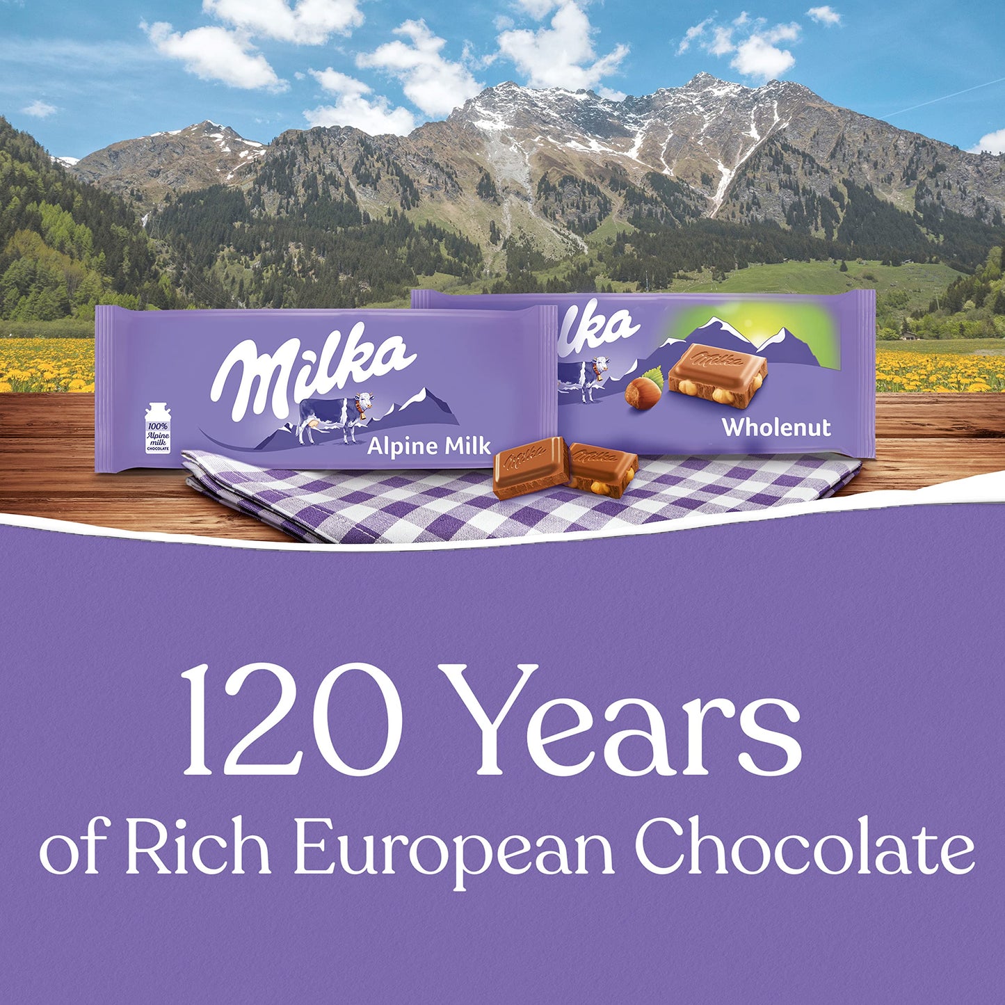 Milka European Chocolate Bars Variety Pack, Alpine Milk Chocolate & Wholenut Hazelnut Chocolate, 10 - 3.52 oz Bars